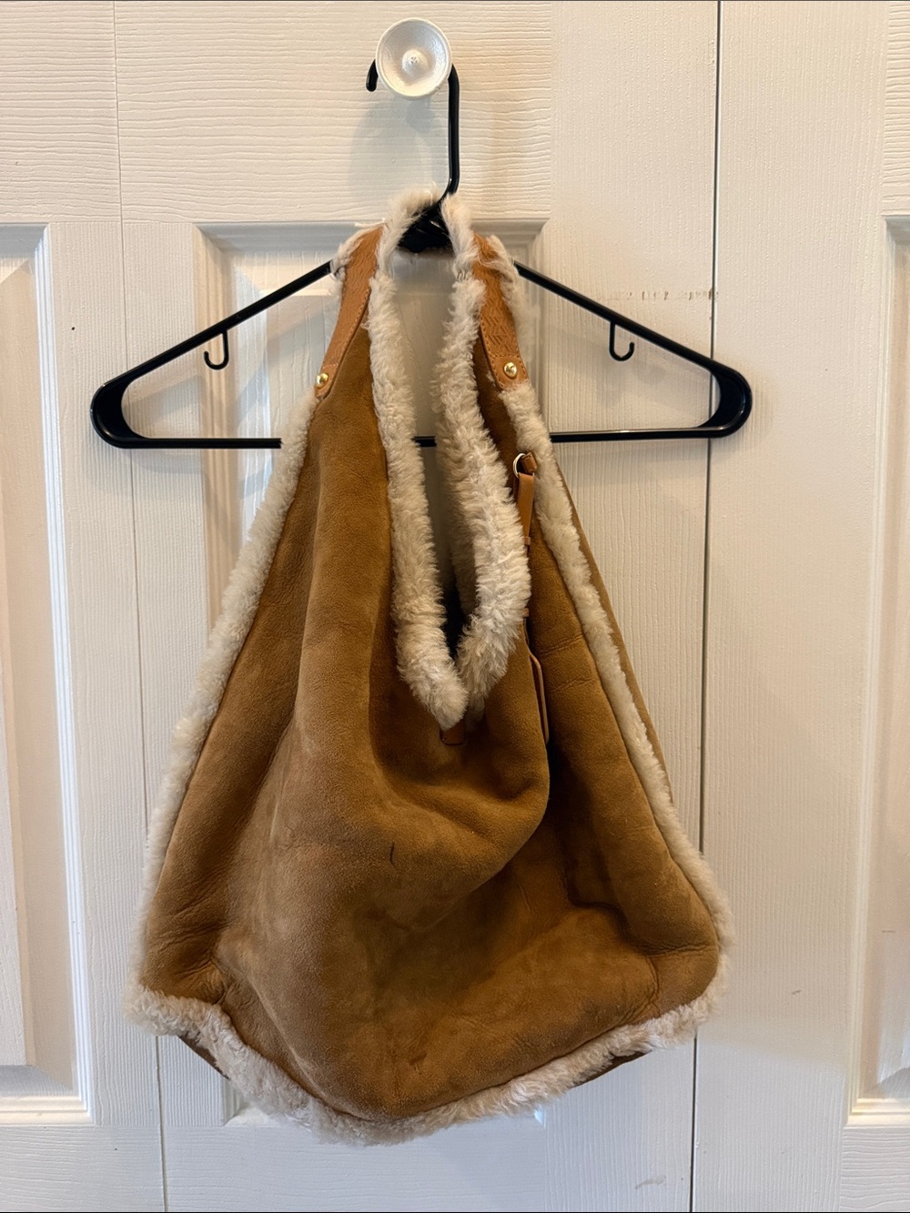 Ugg Shearling-Trim Shoulder Bag in Chestnut Brown